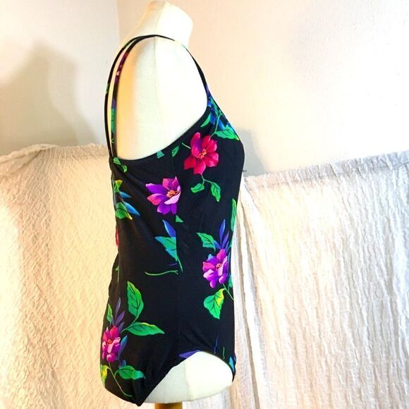 Mainstream Flower Print One Piece Swimsuit Size 12 - Picture 2 of 8